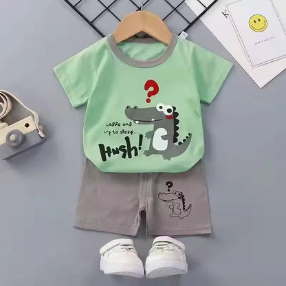 Boy's Summer Outfit - Short Sleeve T-Shirt and Cotton Shorts
