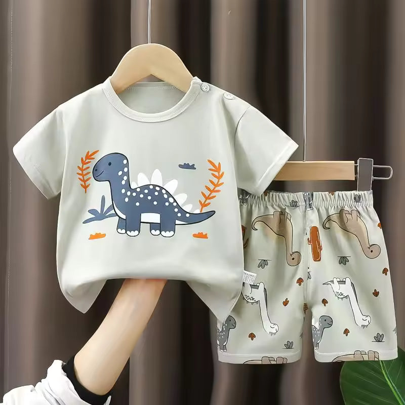 Boy's Summer Outfit - Short Sleeve T-Shirt and Cotton Shorts