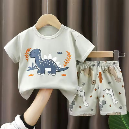 Boy's Summer Outfit - Short Sleeve T-Shirt and Cotton Shorts