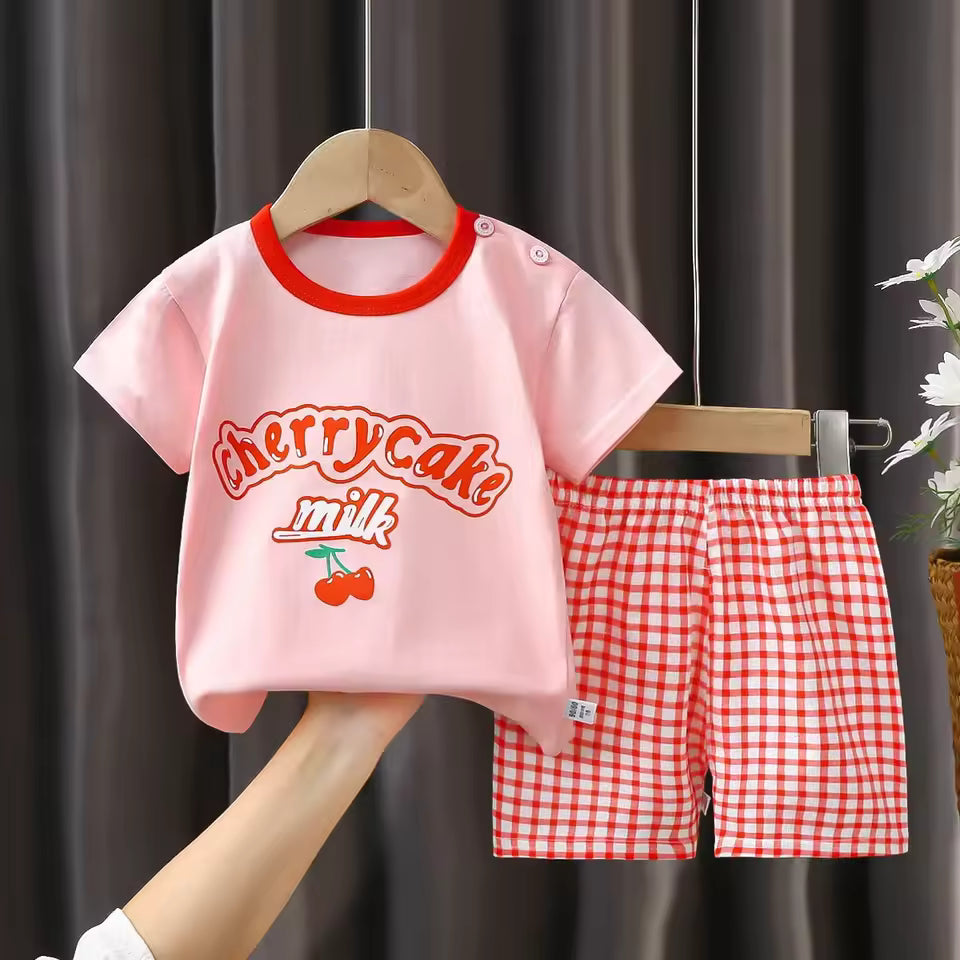 Boy's Summer Outfit - Short Sleeve T-Shirt and Cotton Shorts