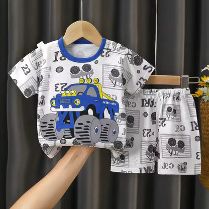 Boy's Summer Outfit - Short Sleeve T-Shirt and Cotton Shorts