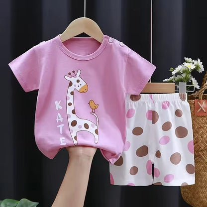 Boy's Summer Outfit - Short Sleeve T-Shirt and Cotton Shorts
